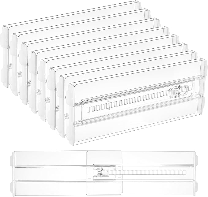 Vtopmart 8 Pack Drawer Dividers for Clothes, 4" High 10.2"-16.5" Adjustable Expandable Dresser Drawer Organizer, Clear Plastic Separators for Dresser, Baby Clothing, Underwear, Cosmetic, Toiletries by Vtopmart