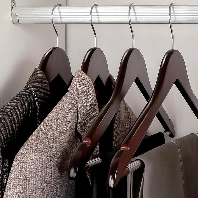 TOPIA HANGER Wooden Coat Hangers 30 Pack, Cherry Wood Suit Hangers with Non Slip Pants Bar, 360° Swivel Hook and Shoulder Notches for Camisole, Jacket, Pants, Smooth Finish Clothes Hangers - CT34M30 - Image 5