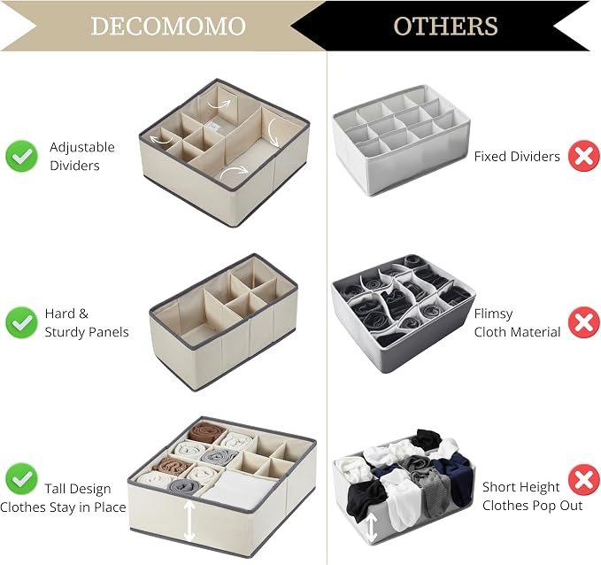 DECOMOMO Drawer Organizer for Baby – 12 Pack Clothes Organizer & Storage Dividers for Nursery, Storage Bins for Underwear, Bra, Socks, Diapers & Newborn Essentials (Beige) - Image 4