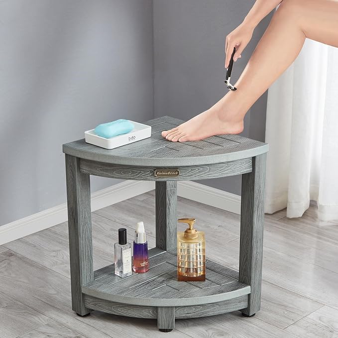 Waterproof Shower Bench for Inside Shower, Gray HDPS Corner Shower Stool for Shaving Legs, Poly Lumber Shower Foot Seat, Plastic Bathroom Shower Bench Seat with Storage Shelf, Non-Slip/No-Maintenance - Image 6