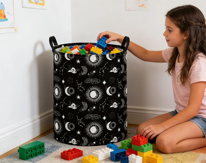 Kids Laundry Basket Star Hamper for Nursery Hamper Cute Kids Storage Bin Room Decor for Home(Black) - Image 6