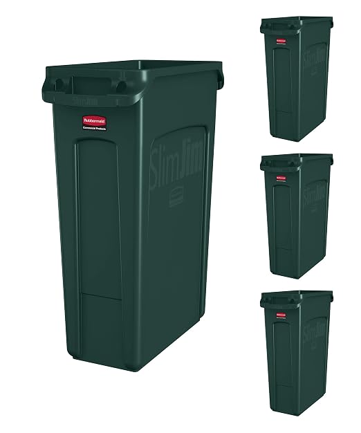 Rubbermaid Commercial Products Slim Jim Trash/Garbage Can with Venting Channels, 23-Gallon, Green, for Kitchen/Office/Workspace, Pack of 4 by RubbermaidCommercialProducts