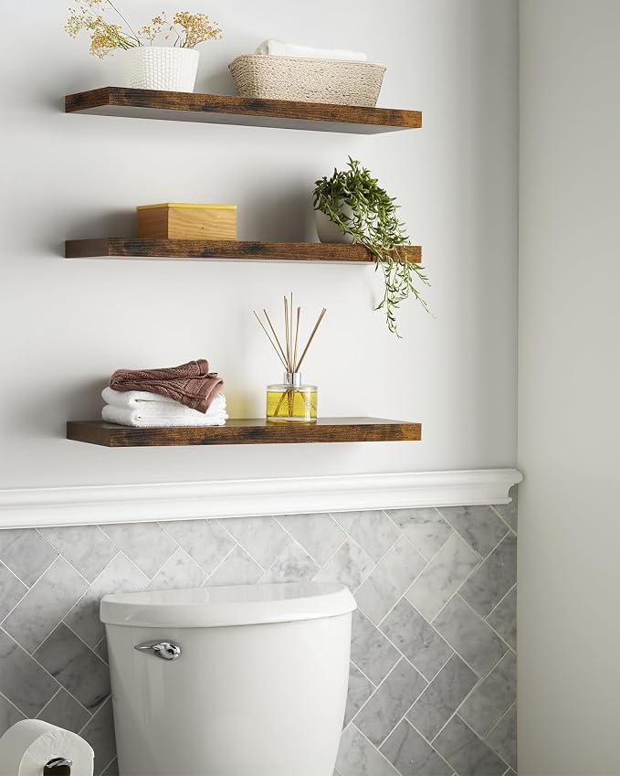 BAYKA Floating Shelves for Wall, Set of 3, 22.5 Inch Rustic Wood Wall Mounted Shelving for Bathroom, Bedroom, Living Room or Kitchen, Hanging Display Decor Book Shelf with 22 lbs, Rustic Brown - Image 4