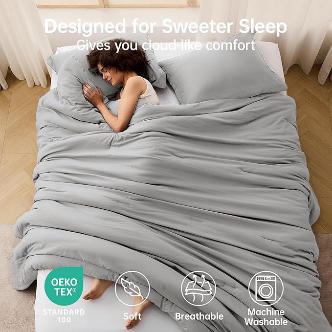 MUXHOMO Full Comforter Sets, All Season Ultra Soft Down Alternative Bedding - 3 Piece Lightweight Bed Set Includes 1 Comforter (82"x86") and 2 Pillow Shams (20"x26"), Light Grey