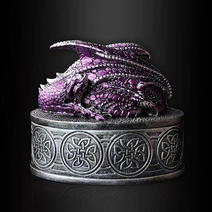 Dragon Statue Jewelry Box - Medieval Fantasy Myth with Cover Treasure Box, Dragon Statue Decoration Collection Gift Box (Purple) - Image 2