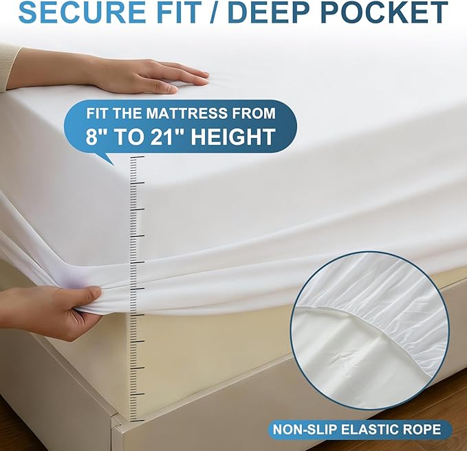 Waterproof Mattress Protector – Quiet TPU Protection, Soft Breathable Surface, Deep Pocket Secure Fit, Durable & Machine Washable Mattress Cover for Kids and Pets (White, King)