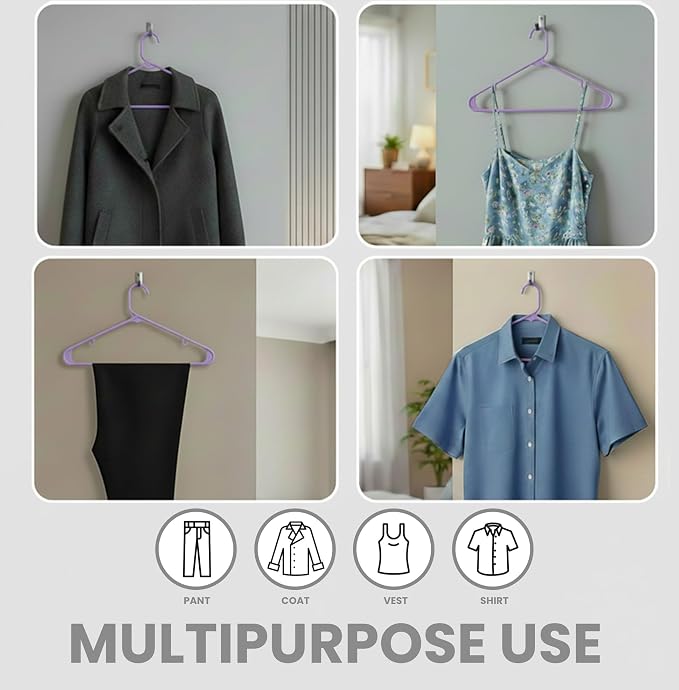 Utopia Home Plastic Hangers 50 Pack - Clothes Hanger with Hooks - Durable & Space Saving Coat Hanger - Heavy Duty Purple Hangers - Skirt Hangers - Image 4