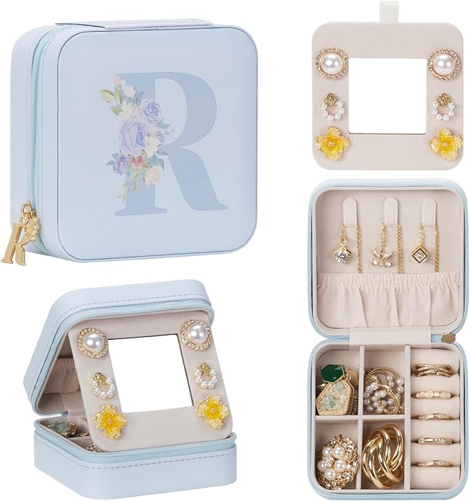 Enthralite Travel Jewelry Box for Gift: Traveling Jewelry Case for Girls Women - Mini Organizer for Necklaces Earrings Blue R by Enthralite