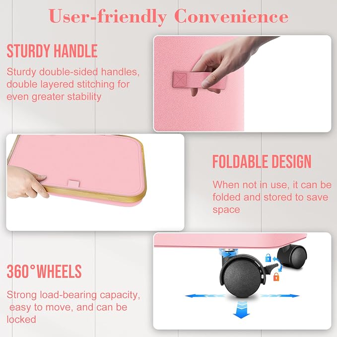 Laundry Hamper with Wheels,20 Gal (75L) Laundry Basket with lid Rolling Clothes Hamper Foldable Dirty Clothes Basket on wheels with Bamboo Frame and Bag for Bedroom, Dorm, Laundry Room-Pink - Image 2