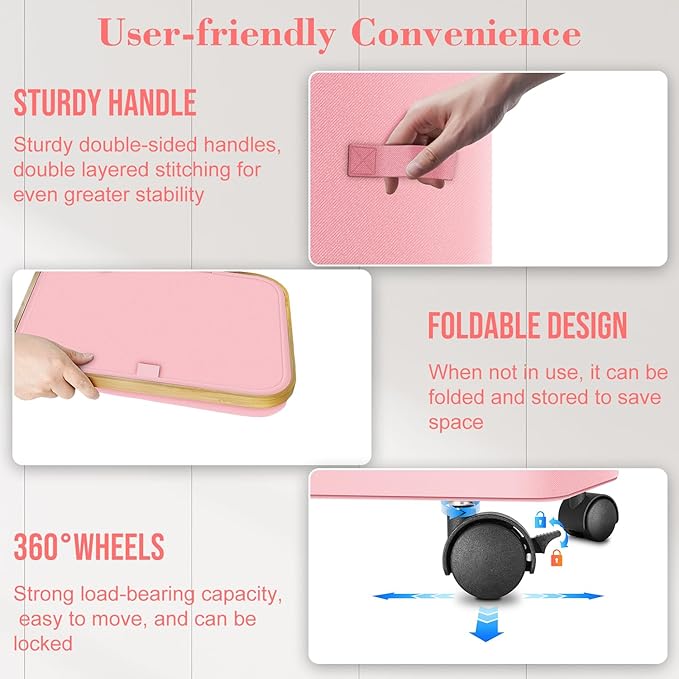 Laundry Hamper with Wheels,29 Gal (110L) Laundry Basket with lid Rolling Clothes Hamper Foldable Dirty Clothes Basket on wheels with Bamboo Frame and Bag for Bedroom, Dorm, Laundry Room-Pink - Image 2