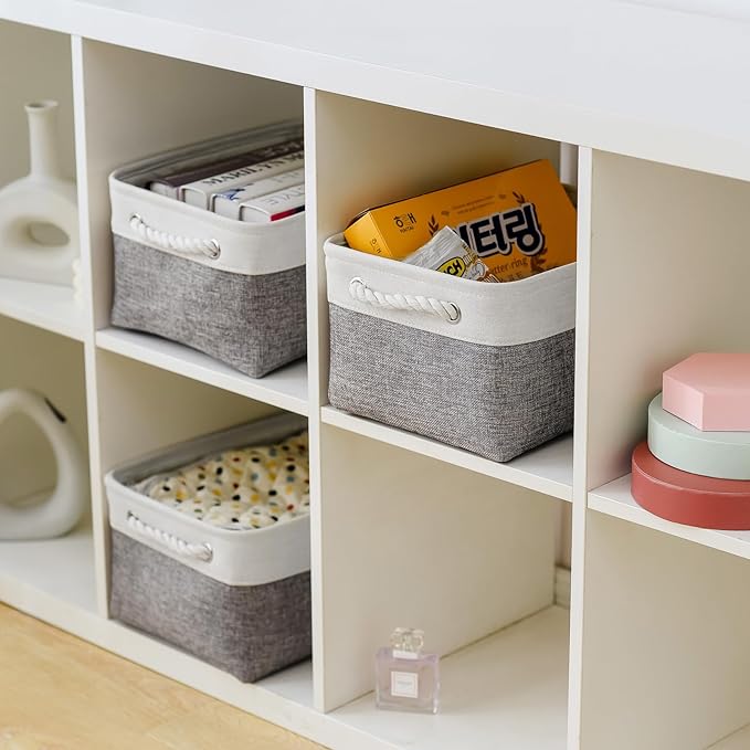 TheWarmHome Organization and Storage Basket for Shelves - 1 Pack 14x10x6.7 inch Collapsible Storage Bins, Fabric Storage Cubes for Closet Organizer Toy Gift Cloth (White & Grey) - Image 4