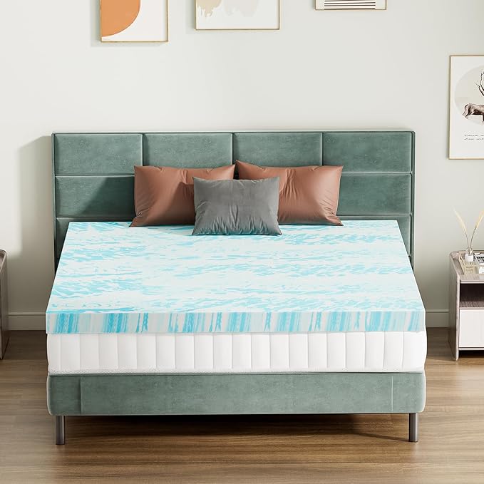 Sweetcrispy Mattress Topper Twin XL, 4 Inch Thick Memory Foam Gel Infused Cooling Toppers Pad for Twin XL Size Bed, Sleeper Sofa, RV, Camper, CertiPUR US Certified, Ventilated and Breathable