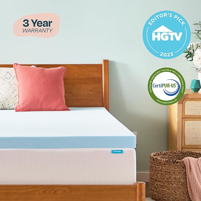 Linenspa Memory Foam Mattress Topper, Queen Size - 3 Inch Gel Infused Memory Foam - Plush Feel - Cooling and Pressure Relieving - CertiPUR Certified