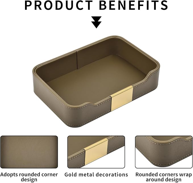 Luxury Leather Valet Tray Desktop Storage Organizer,Bedside Vanity Catchall Tray Nightstand Caddy Holder for Cosmetic,Jewelry,Watch,Keys,Phone,Wallet,Remote Controller,Pen,Olive Green - Image 5