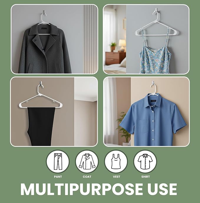 Utopia Home Plastic Hangers 20 Pack - Space Saving Clothes Hanger - Durable & Strong Closet Organizers and Storage with Built-in Strap Hooks - Essential for Shirts, Pants, Skirts & Coats (White) - Image 4