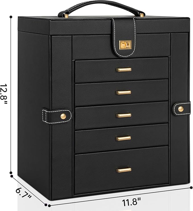 AKOZLIN Huge Jewelry Box Organizer Functional Large Leather Jewelry Storage Case for Women Girls Ring Necklace Earring Bracelet Holder Organizer with Mirror - Image 7