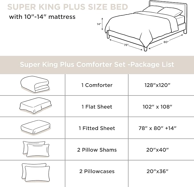 Andency Beige Super King Plus Comforter Set - 7 Pieces Cream Bed in a Bag Oversize Bedding Comforter Sets, Summer Solid Soft Lightweight Comforter with Fitted Sheets, Flat Sheets, Pillowcases & Shams