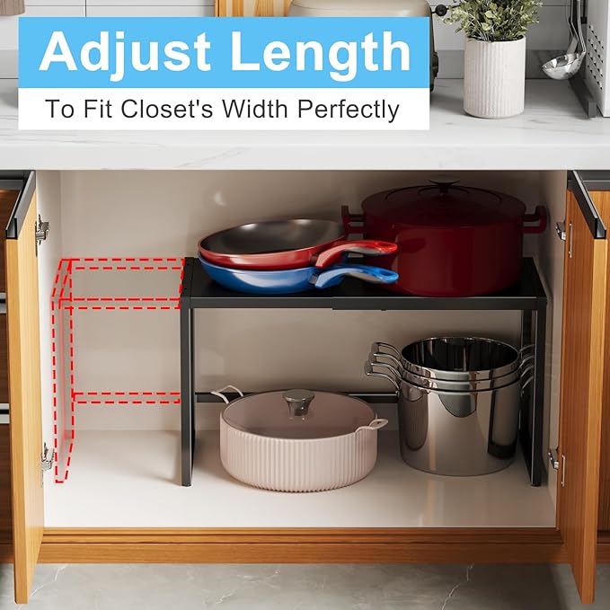 Expandable Metal Storage Shelves, 110LBS Heavy Duty Shelving Units and Storage For Pots Pans Small Appliances, Adjustable Metal Storage Shelf Rack For Kitchen Cabinets Closet Pantry Warehouse Garage - Image 4
