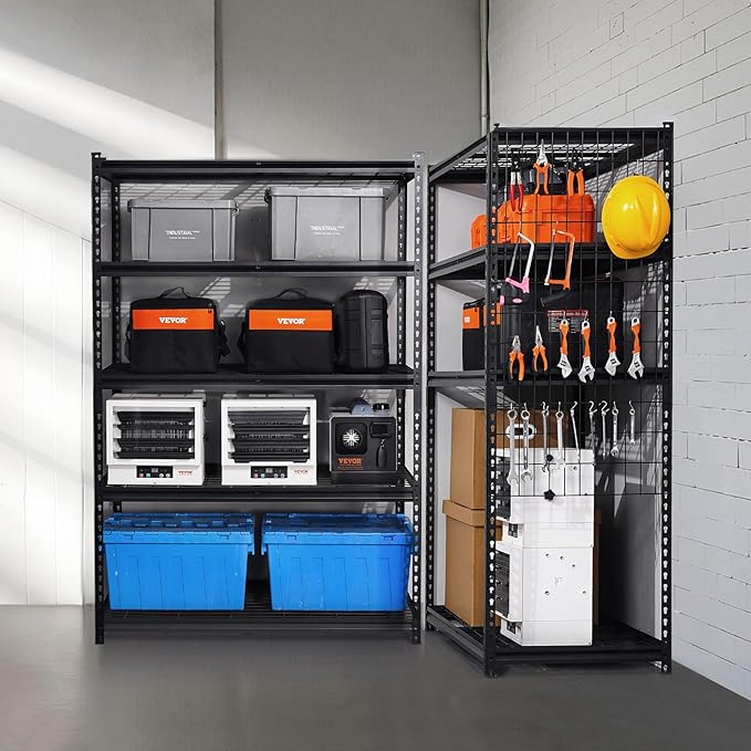 VEVOR Storage Shelves, 3000 lbs, 5 Tier Heavy Duty Garage Shelving, 24" D x 48" W x 72" H Adjustable Metal Shelves for Industrial Shelving Unit Utility Shelf, for Kitchen, Warehouse, Basement, Black - Image 2