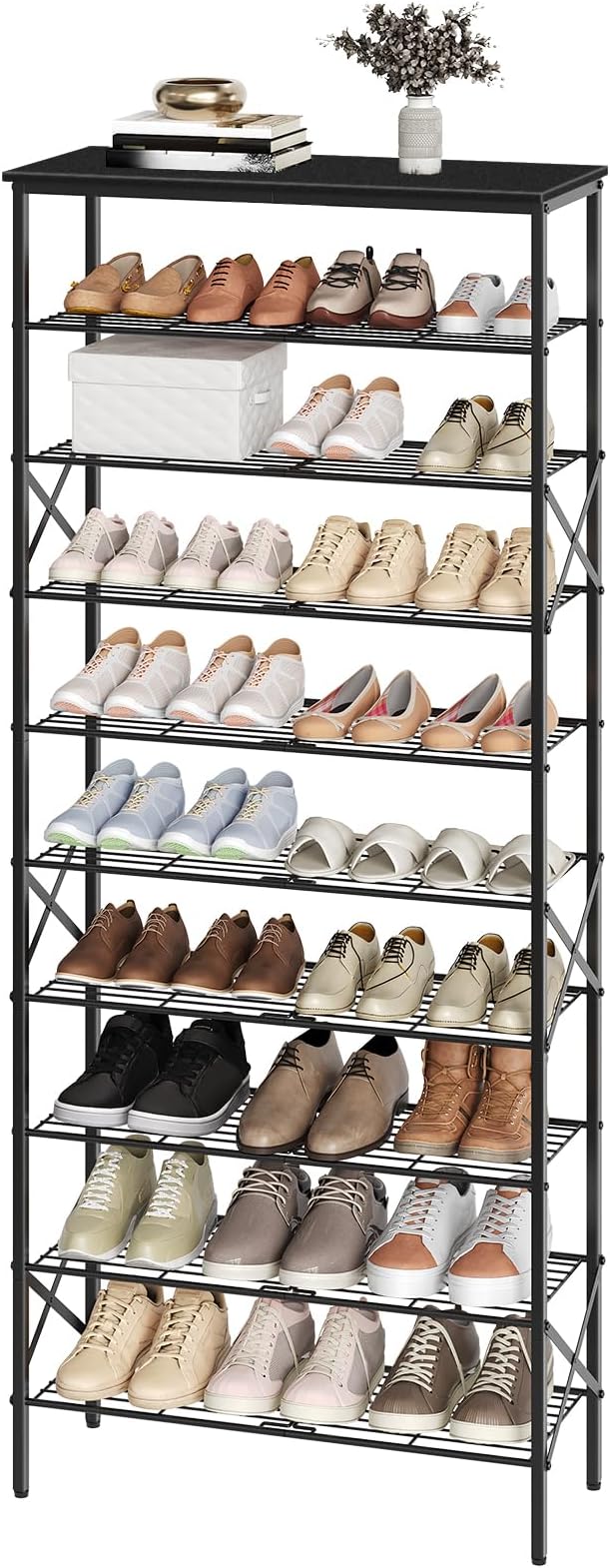 YATINEY 10 Tier Shoe Rack, Large Capacity Shoe Storage Organizer Holds 40 Pairs, Sturdy and Stable, for Entryway, Hallway, Closet, Dorm Room, Black SS10BB - Image 6