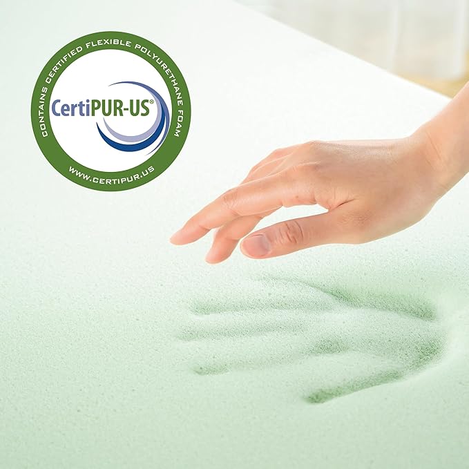 ZINUS 4 Inch Green Tea Memory Foam Mattress Topper, Dorm Bedding, Pressure-Relieving Layer, Ideal for Back Pain Relief, Compact WONDERBOX Packaging, CertiPUR-US Certified, Twin
