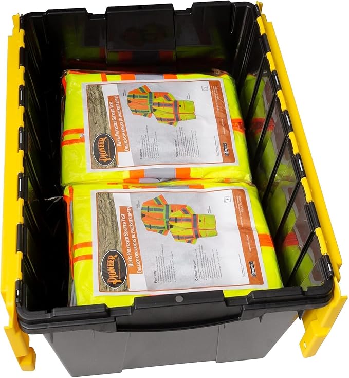 Akro-Mils KeepBox 12 Gallon Storage Container, Nesting and Stackable Plastic Storage Box with Lid Attached, Organizer Tote for Garages, Closets, and Moving, 21-1/2" x 15" x 12-1/2", Black/Yellow - Image 10