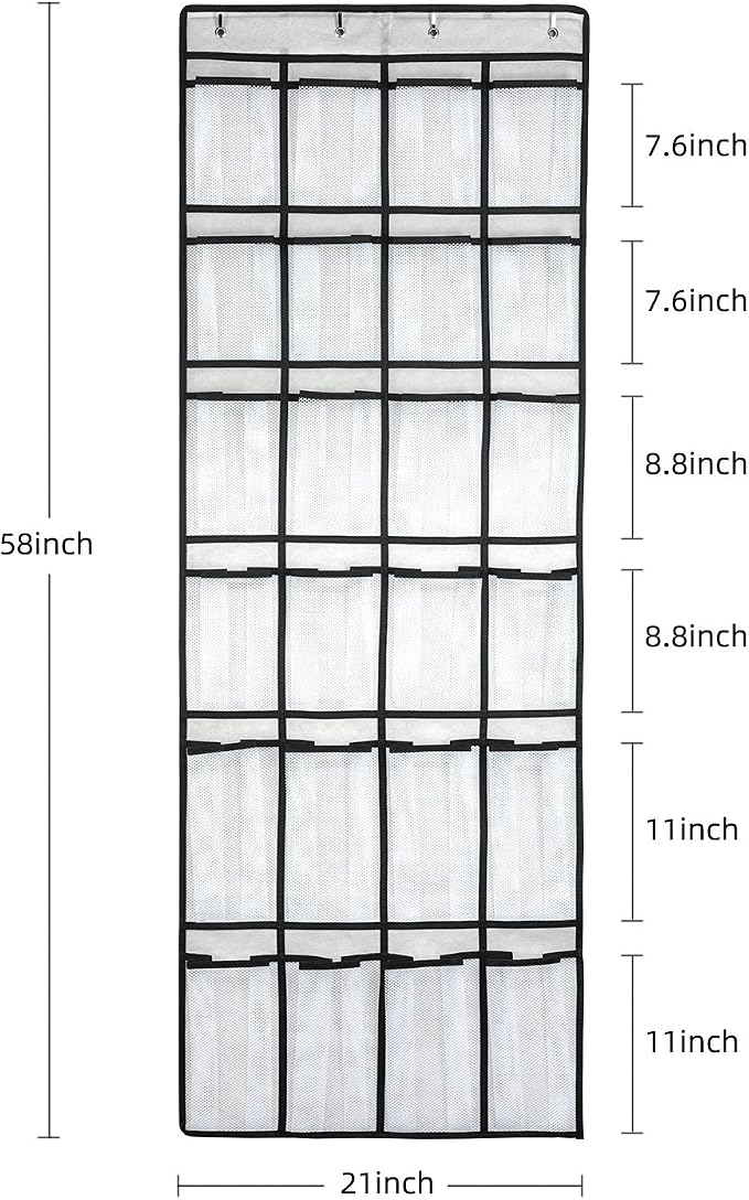 SAVERHO Hanging Shoe Organizer, Over The Door Shoe Organizer with 24 Mesh Large Pockets Door Shoe Rack for Men Women Kids Hanging Door Shoe Holder Size:58x21 Inch (White-2pack) - Image 2