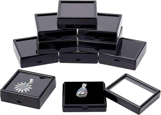 BENECREAT 10PCS Black Gemstone Display Box Square Acrylic Jewelry Box Container 2.4x2.4x0.8inch with Clear Top Lids and Sponge Inside for Mother's Day Festival Treat, Gems, Coins, Jewelry Packing by BENECREAT