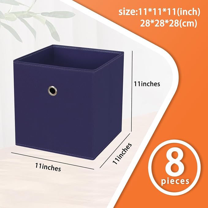 Foldable Storage Cubes Bins ,11 Inch Cloth Storage Cube Fabric Storage Box Cubes Organizer Baskets with Dual Handles for Home Organizer Set of 8 (Navy Blue) - Image 2