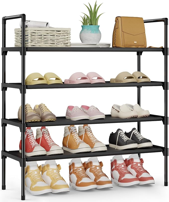 Kitsure Shoe Rack - 4-Tier Shoe Organizer, Shoe Rack for Closet, Entryway, Bedroom, Easy- Assembly Storage Shelf with Side Handles, 27.6" Wide - 4 Tiers, Black by Kitsure