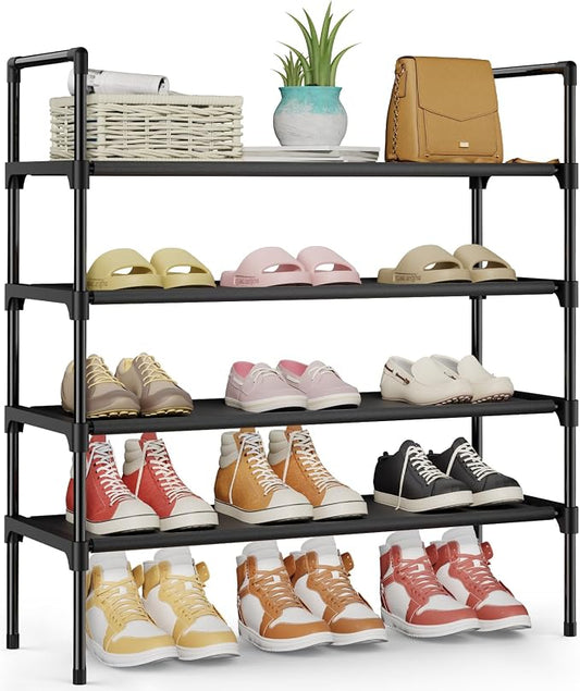 Kitsure Shoe Rack - 4-Tier Shoe Organizer, Shoe Rack for Closet, Entryway, Bedroom, Easy- Assembly Storage Shelf with Side Handles, 27.6" Wide - 4 Tiers, Black by Kitsure