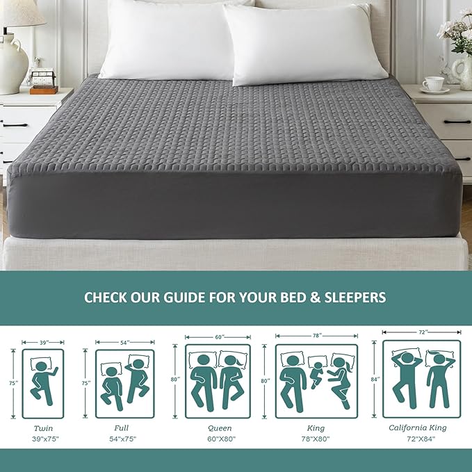 Waterproof Mattress Protector King Size, Mattress Pad Cover with Deep Pocket Fitted Up to 6"-18" Depth, Noiseless Soft Breathable Bed Mattress Cover Washable, Gray