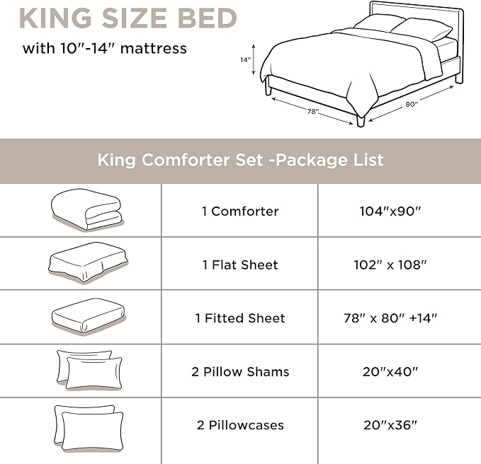 Andency Linen Comforter King Size - 7 Pieces Bed in a Bag King Bedding Comforter Sets, Summer Plain Soft Lightweight Comforter with Fitted Sheets, Flat Sheets, Pillowcases & Shams
