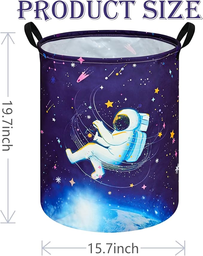 Collapsible Kids Laundry Basket Clothes Hamper, Foldable Storage Organizer Bin, Toy Clothes Storage with Handles for Boys Girls Bedroom, Room Decor Astronaut - Image 2