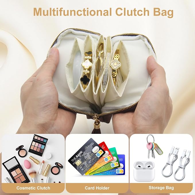 Small Travel Jewelry Case, Mini Jewelry Box, Purse Organizer Pouches for Travel and Everyday Jewelry Organizer Storage (Coffee Brown) - Image 5