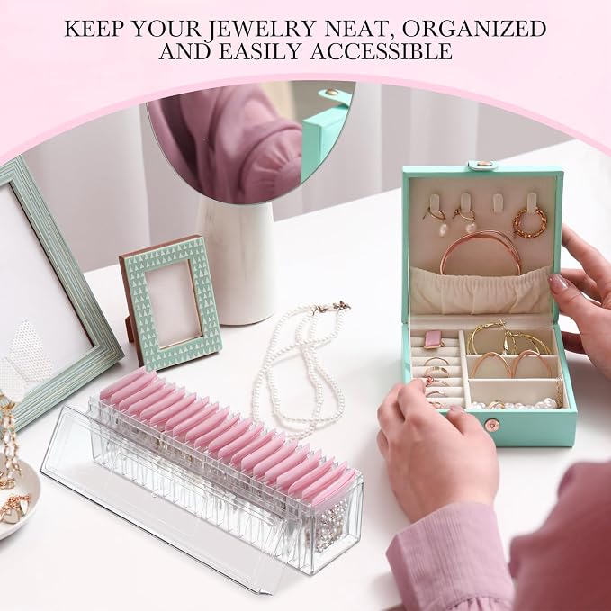 Kenning 42 Pcs Acrylic Jewelry Case Organizer, Clear Jewelry Organizers Holder with Portable Anti Tarnish Storage Bags for Rings, Earrings, Necklaces, Ideal Gifts for Women (Pink) - Image 6