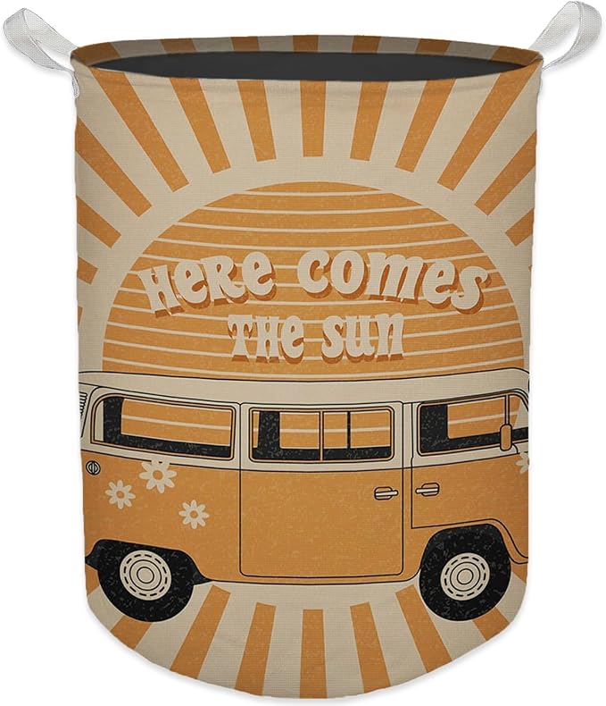 Here Comes the Sun Laundry Basket, 70s Retro Boho Sunshine Waterproof Collapsible Laundry Hamper Dirty Clothes Storage Toy Bin Organizer for Bathroom Bedroom Nursery Kids Room by Unknown