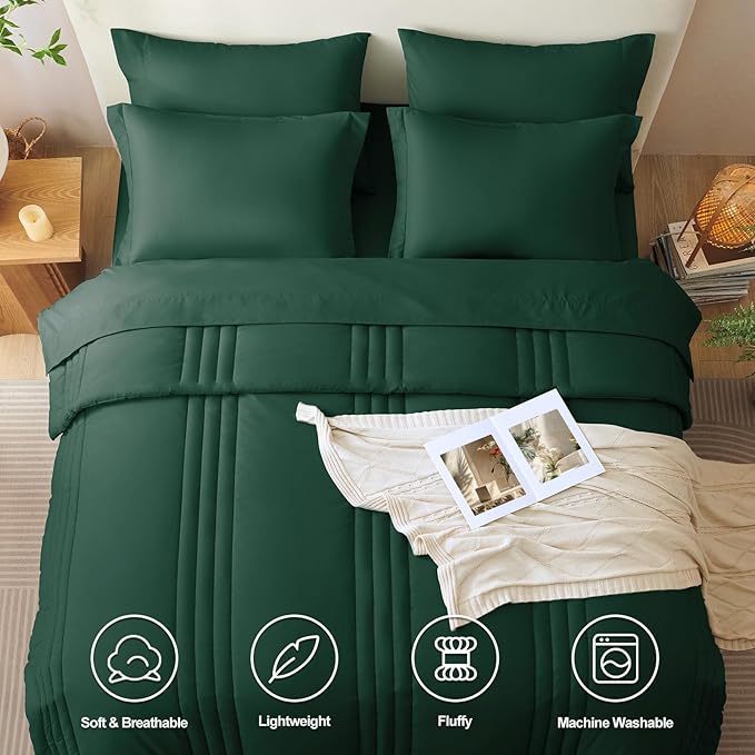CozyLux Full Size Comforter Sets - 7 Piece Bed in a Bag Emerald Green Comforter Set with Sheets Bed Set All Seasons, Soft Bedding Set with Down Alternative Comforter, Sheets, Pillowcases & Shams