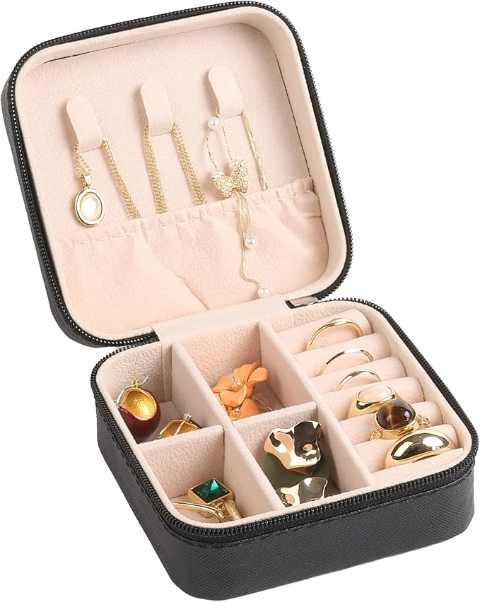 OceeK Travel Jewelry Case Box Organizer, PU Leather Small Jewelry Box,Portable Travel Jewelry Storage Case,Black,1 Pack by OceeK