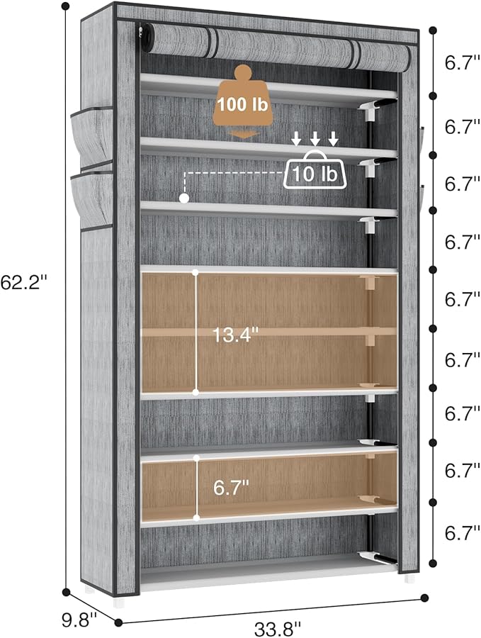 LANTEFUL Shoe Rack with Covers 10 Tier Tall Shoe Rack Organizer Large Capacity Shoe Shelf Storage 40 Pairs Space Saving Free Standing Shoe Storage Organizer for Closet, Entryway, Dorm, Printing - Image 3