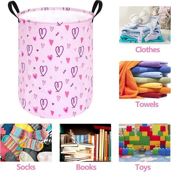 Collapsible Kids Laundry Basket Clothes Hamper, Foldable Storage Organizer Bin, Toy Clothes Storage with Handles for Boys Girls Bedroom, Room Decor Love - Image 4