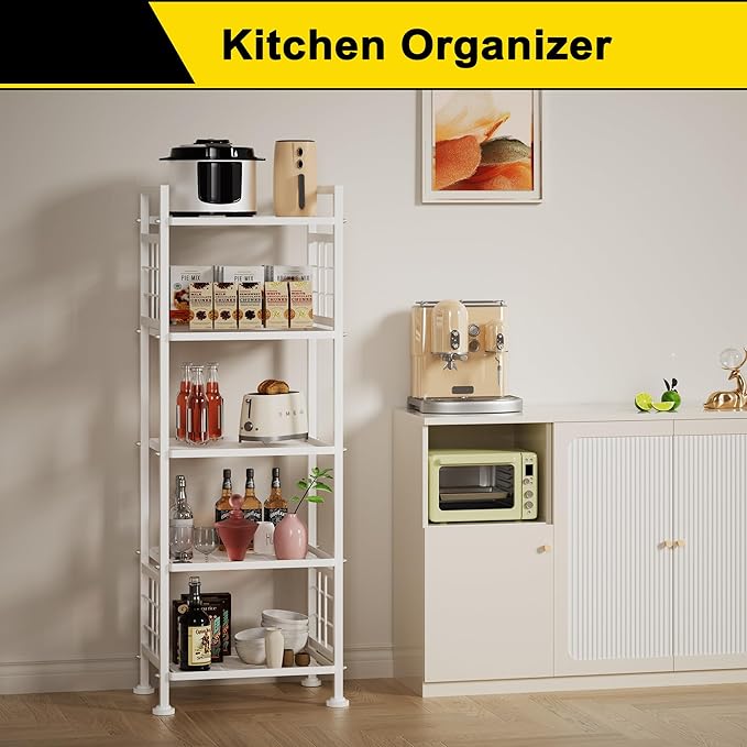 GIOTORENT 5-Wire Standing Storage Shelves, Metal Shelving Unit Pantry Rack for Laundry Kitchen Bathroom Organizer(White) - Image 2
