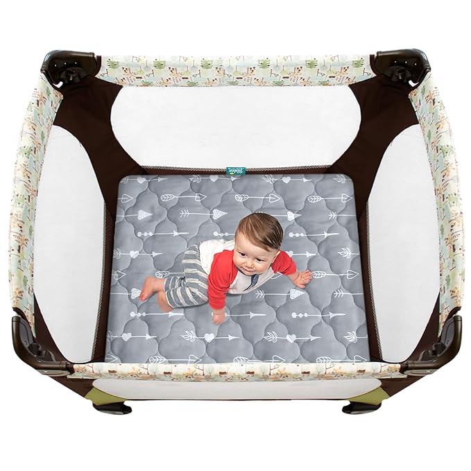 Playard Mattress Cover -for Square Play Yard, Perfect for New Room2 / TotBloc Portable Playard, Waterproof, Ultra Soft, Fitted Playpen Mattress Cover, Grey