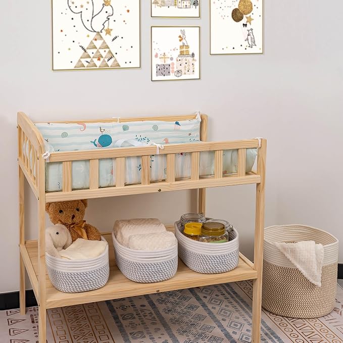 CubesLand Small Baskets, Storage Baskets for Organizing Shelves, Rectangular Woven Storage Basket Natural Cotton Rope Bins Closet Baby Nursery Empty Gifts Basket Off White/Mixed Gray - Image 4