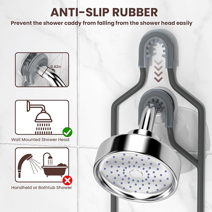 REINHARDT Shower Caddy Hanging, Rustproof Bathroom Caddy Anti-Swing Shower Organizer No Drilling Bath Racks with Soap Holder Multi Hooks Bathroom Storage for Shampoo Sponge, Grey - Image 5