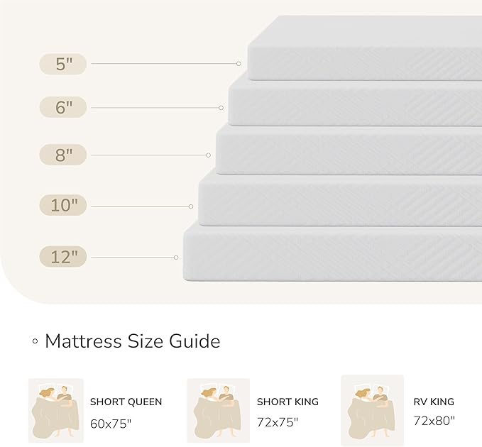 MLILY RV King Mattress in a Box, 10 inch Mattresses for RVs, Campers & Trailers, Green Tea Memory Foam Mattress for Cool Sleep & Pressure Relief, Medium, 72" x 80"