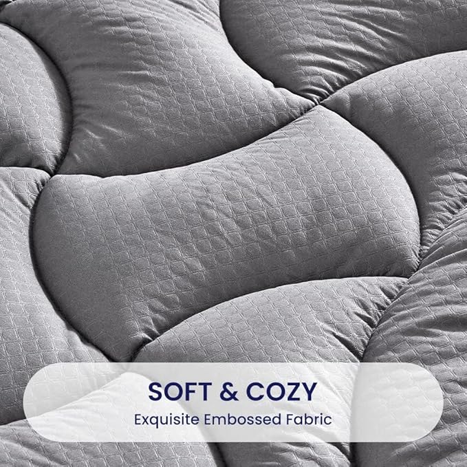 SLEEP ZONE Waterproof Queen Mattress Pad, Soft Mattress Topper, Fitted Mattress Protector Cover with Elastic Deep Pocket 8-21"(Gray, 60x80