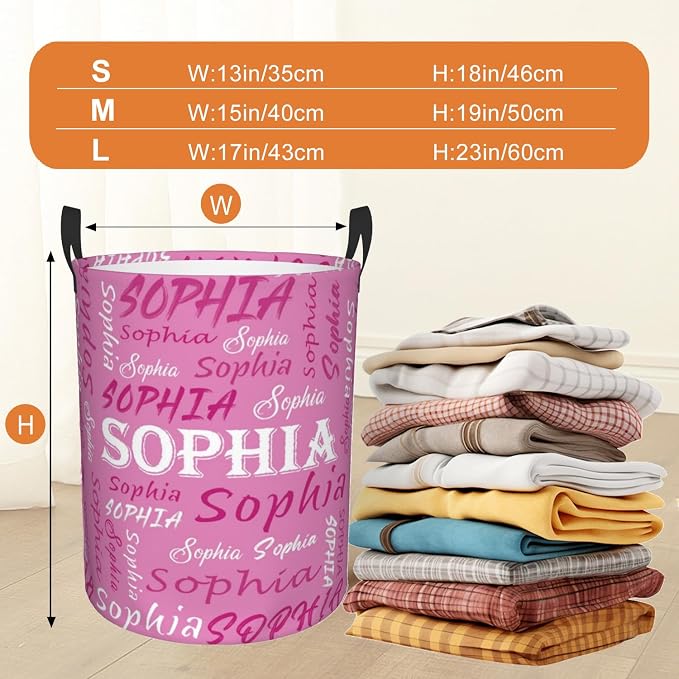 Custom Name Laundry Hamper, Personalized Laundry Basket with Name for Baby Boys Girls, Customized Collapsible Dirty Clothes Hamper Storage with Handles for Bedroom Bathroom Dorm Room Decor - Image 3