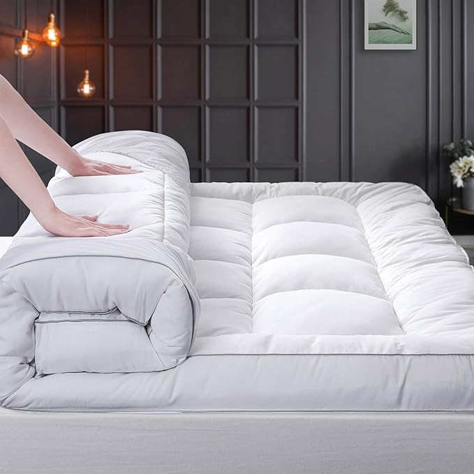 HYPREST Down Alternative Mattress Topper Full, Extra Thick Mattress Topper Overfilled with 1300 GSM Down Alternative, 100% Cotton Cooling Soft Quilted Plush Pillow Top Mattress Pad