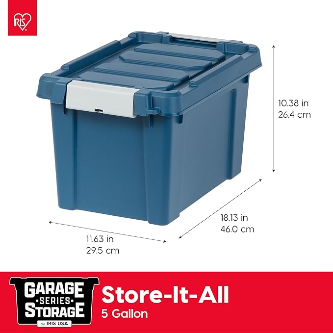 IRIS USA 5 Gallon Eco-Friendly Lockable Storage Bins with Lids, 6 Pack - Made in USA, Heavy Duty, Stackable Containers, Garage Organizing Bins Moving Tubs, Rugged Sturdy Equipment Utility Box - Navy - Image 2